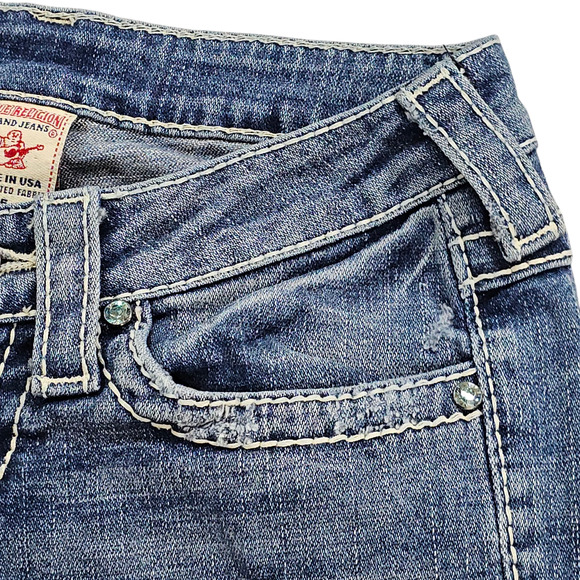 True Religion Capri Jeans Womens Size26 Disco Lily Big T Embellished Distressed - Picture 5 of 15